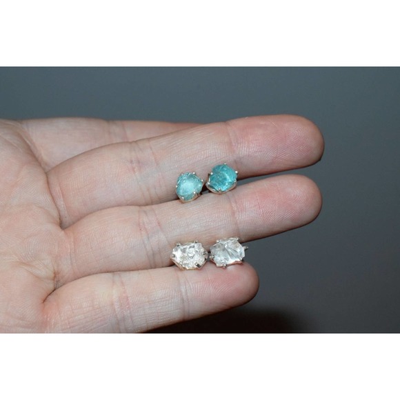 Aquamarine Earrings Raw Diamond Earrings, Natural gemstone Earrings Brid… - Picture 1 of 4